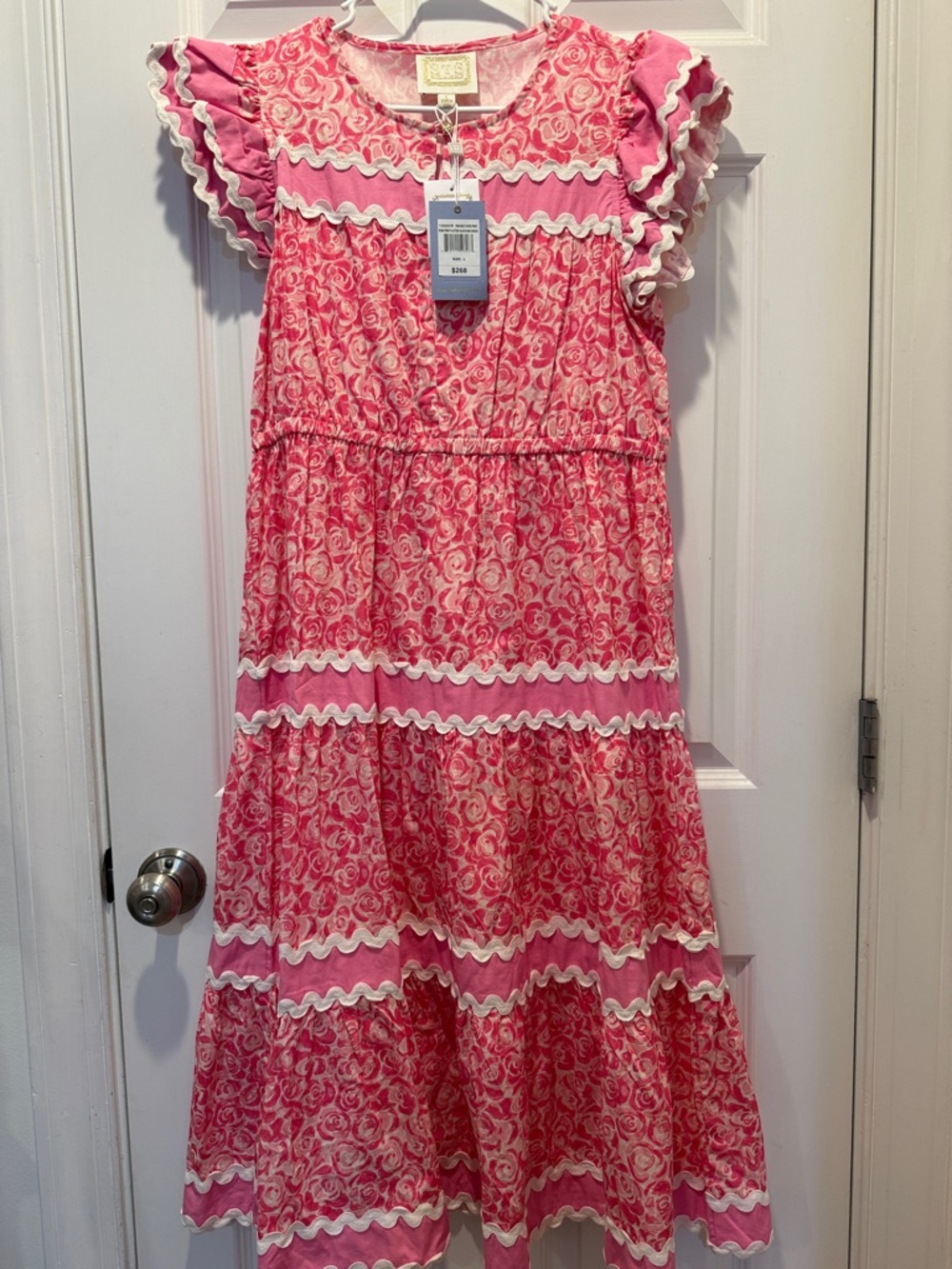 Sail to Sable Flutter Sleeve Midi Dress Pink Floral Women's Dress - Picture 3 of 3
